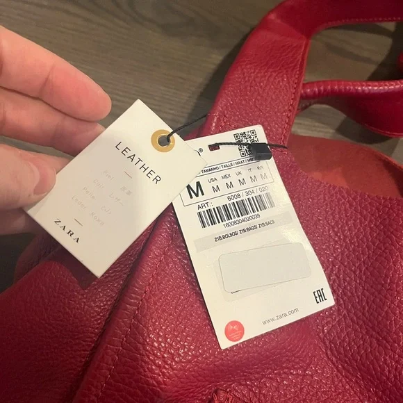 NWT Zara Red Leather Shopper Tote Bag - Picture 9 of 17